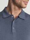 Reiss Steel Blue Blair Wool Press Snap Polo Shirt