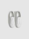 Reiss White Finley Leather Contrast Sole Trainers