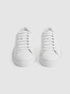 Reiss White Finley Leather Contrast Sole Trainers