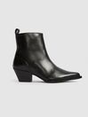 Reiss Black Hayworth Leather Western Ankle Boots