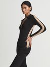 Reiss Black/Camel India Colour Block Ribbed Jersey Top
