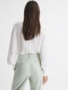 Reiss Cream Maisie Collarless Long Sleeve Lace Blouse