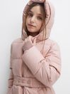 Reiss Pink Tia Senior Water Resistant Quilted Hooded Coat