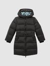 Reiss Black Tia Senior Water Resistant Quilted Hooded Coat