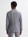 Reiss Navy Squad Linen Single Breasted Dogtooth Blazer