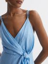 Reiss Blue Esme Petite Linen Side Tie Midi Dress