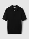 Reiss Black Maxwell Merino Wool Half-Zip Polo Shirt