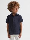 Reiss Navy Holiday Short Sleeve Linen Shirt