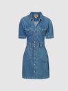 Reiss Mid Blue Mayslie PAIGE Button Through Denim Mini Dress