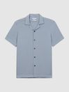 Reiss Airforce Blue Max Linen Blend Cuban Collar Shirt
