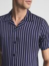 Reiss Navy/White Svenson Cuban Collar Striped Shirt