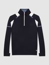 Reiss Navy/White Booth Colourblock Merino Stretch Half Zip
