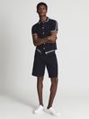 Reiss Navy Porto Velour Side Stripe Shirt