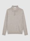 Reiss Wheat Melange Trafford Merino Wool Polo Shirt