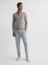Reiss Wheat Melange Trafford Merino Wool Polo Shirt