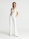Reiss Cream Sian Tie Neck Knitted Top