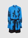 Reiss Blue Viviyan Printed Flippy Dress