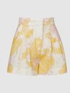 Reiss Yellow Print Sky Linen Printed Shorts