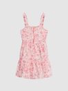 Reiss Pink Print Rosie Jr Printed Tie Shoulder Mini Dress