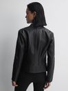 Reiss Black Allie Leather Collarless Biker Jacket