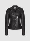 Reiss Black Tallis Leather Biker Jacket