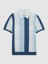 Reiss Airforce Blue Herald Half Zip Textured Stripe Polo T-Shirt