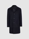 Reiss Navy Gable Single Breasted Overcoat