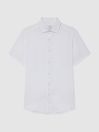Reiss White Holiday Slim Fit Linen Button-Through Shirt
