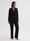 Reiss Navy Iria Double Breasted Wool Blend Suit Blazer