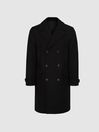 Reiss Black Myers Wool Blend Twill Overcoat