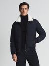 Reiss Navy Frost Faux Fur Trim Puffer Jacket