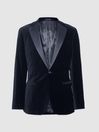 Reiss Navy Ace Modern Fit Velvet Single Breasted Tuxedo Jacket