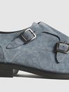 Reiss Airforce Blue Rivington Suede Monk Strap Shoes
