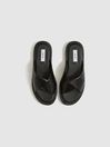 Reiss Black Amhurst Leather Slider Sandals