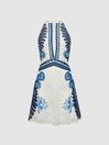 Reiss Blue Brianna Printed Halter Neck Mini Dress