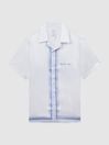 Reiss White/Blue Chateau Reiss | Ché Motif Cuban Collar Button-Through Shirt