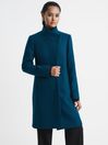 Reiss Teal Mia Wool Blend Mid-Length Coat