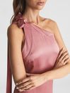 Reiss Pink Delphine One Shoulder Asymmetric Maxi Dress