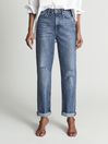 Reiss Mid Blue Bay Slim Straight Cut Ripped Jeans
