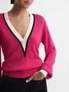 Reiss Pink/Ivory Talitha Contrast Trim Knitted Jumper