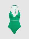 Reiss Green Ray Colourblock Halter Swimsuit