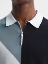 Reiss Navy/White Marks Golf Colourblock Half Zip Polo T-Shirt