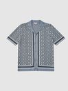 Reiss Blue Ripley Cuban Collar Geometric Shirt