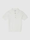 Reiss White Dollar Press Stud Textured Polo T-Shirt