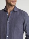 Reiss Steel Blue Ruban Linen Button-Through Shirt