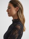 Reiss Black Shannon Lace High Neck Top