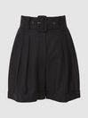 Reiss Black Ottia Tailored Belted Shorts
