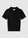 Reiss Black Duchie Merino Wool Open Collar Polo Shirt