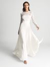Reiss White Hazel Lace Top Pleated Dress