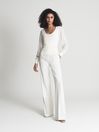 Reiss White Rosalie Scoop Neck Sheer Sleeve Top